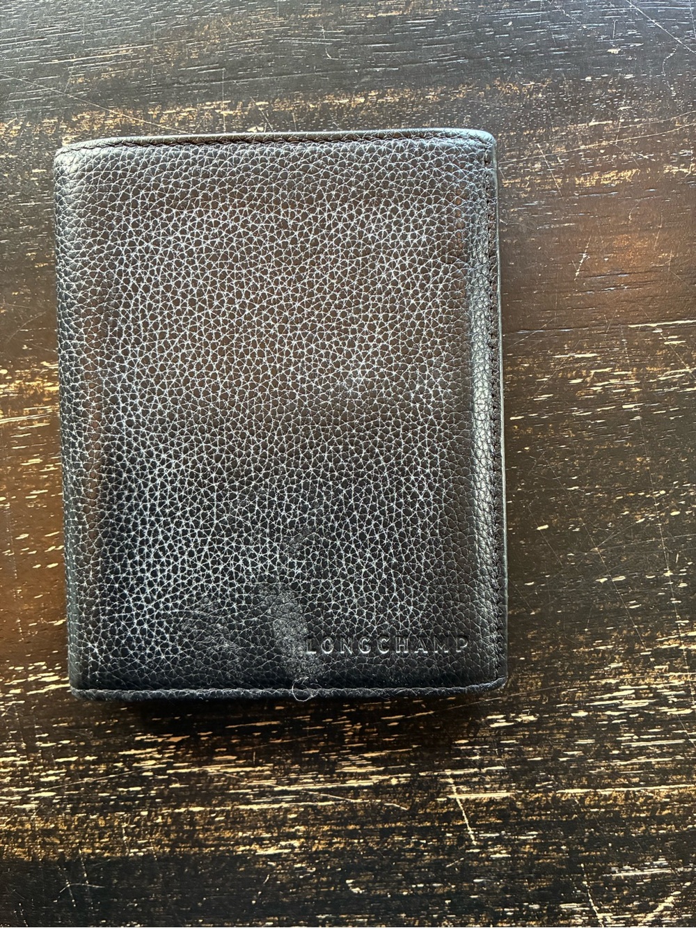 Longchamp Black Pebbled Leather Wallet genuine leather